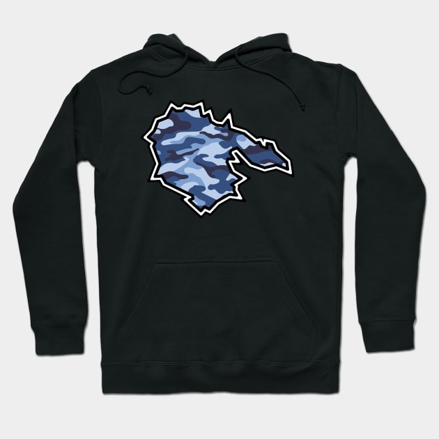 Hornby Island SIlhouette in Blue Camouflage - Army Camo Pattern - Hornby Island Hoodie by Bleeding Red Paint